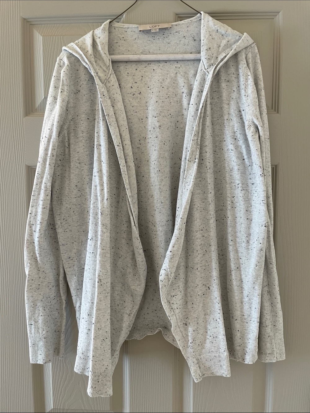 LOFT Light Gray Speckled Open-Front Hoodie Cardigan